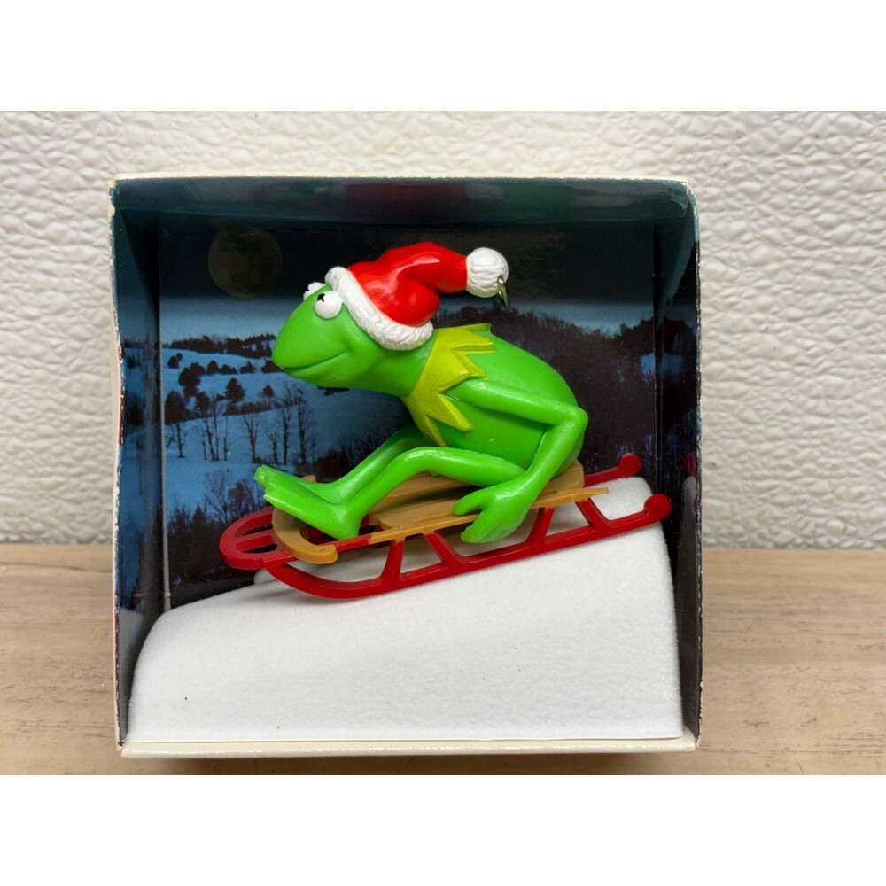Vtg 1981 Hallmark Keepsake Christmas Ornament Kermit The Frog On A Sled